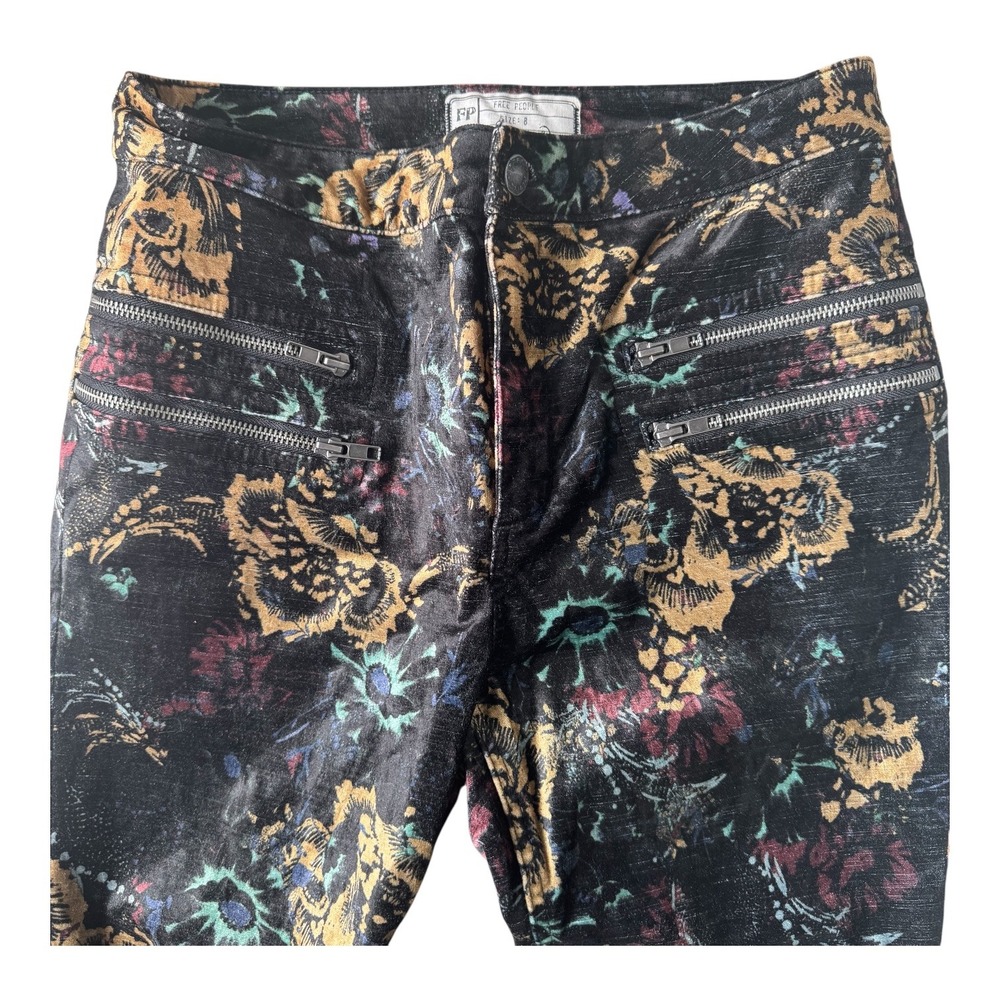 Free People Lennon Retro‎ Velvet Skinny Pants Floral Embroidered Boho Size 8 - Picture 8 of 10